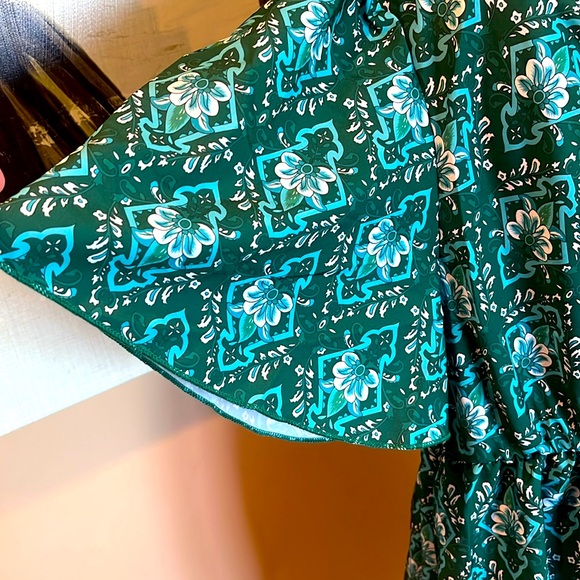 SHEIN curve Teal Aqua boho floral print Fit n' Flare Dress elastic waist sz XL - Picture 10 of 10